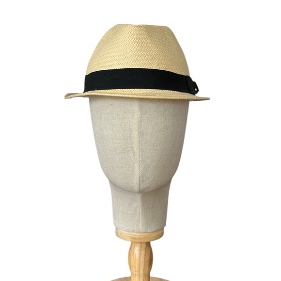 Goorin Bros Cream Sisal Fedora with Black‎ Ribbon Band and Logo Button One Size